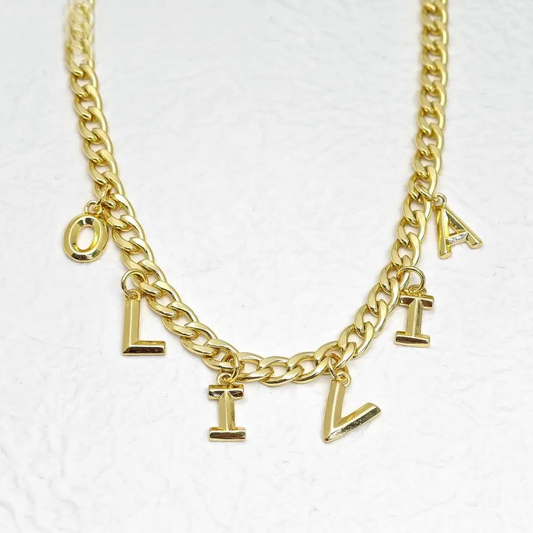 Initial Letter Custom Name Cuban Necklace - Queendom Treasurez 