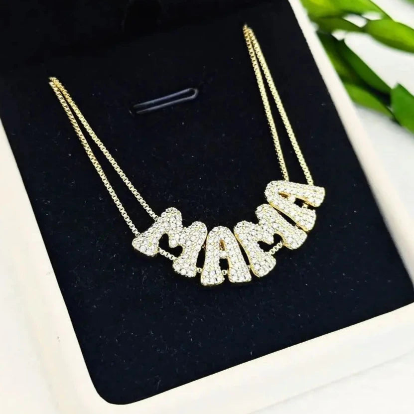 Custom 3D Bubble Crystal Sliding Letter Name Necklace