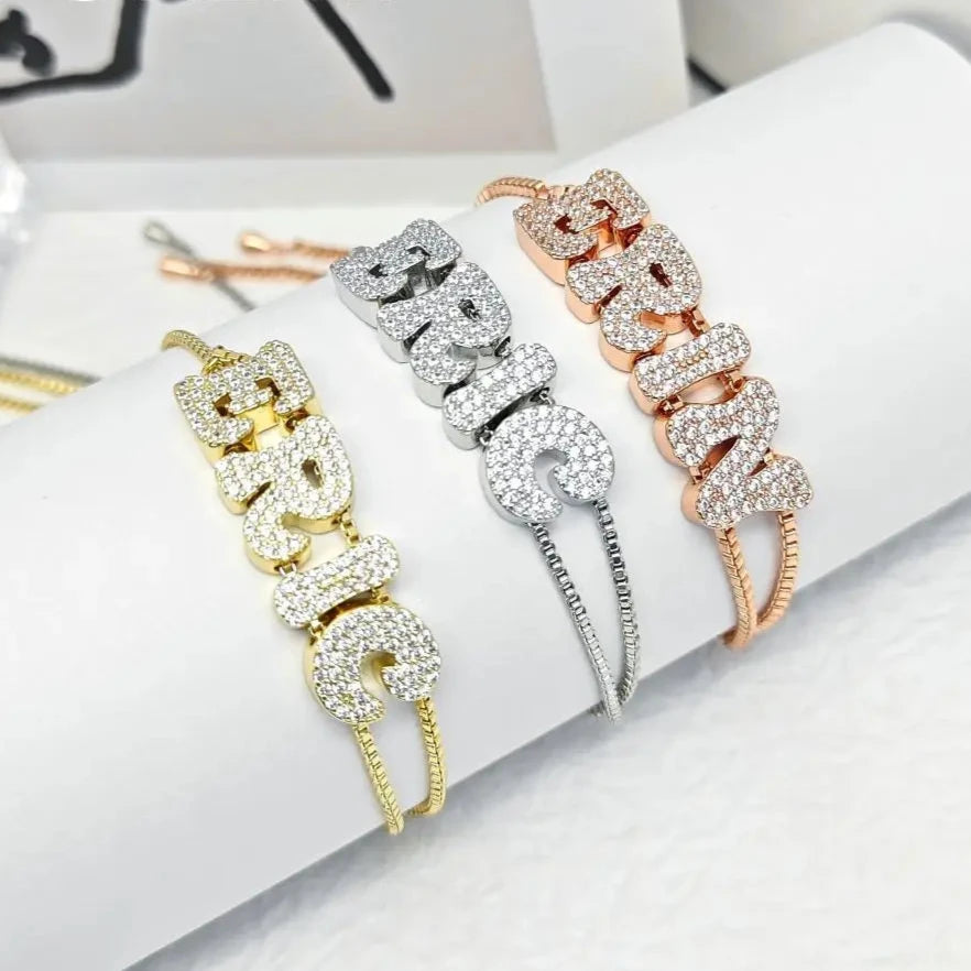 Custom 3D Bubble Crystal Sliding Letter Name Bracelet