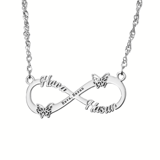 Custom Name Infinity Butterfly Necklace w/ Water Wave Chain