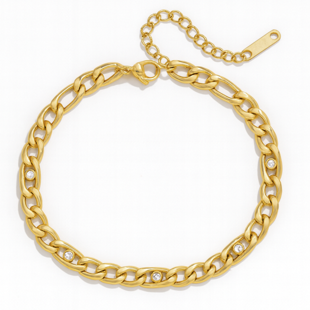 Gold chain bracelet on a white background