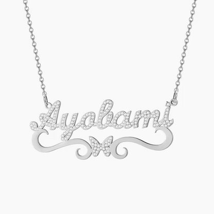 Crystal custom name butterfly necklace, high-quality and affordable, from Queendom Treasurez