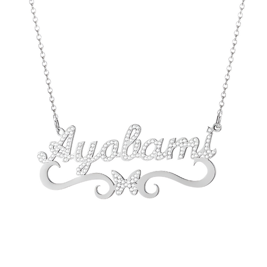 Crystal custom name butterfly necklace, high-quality and affordable, from Queendom Treasurez