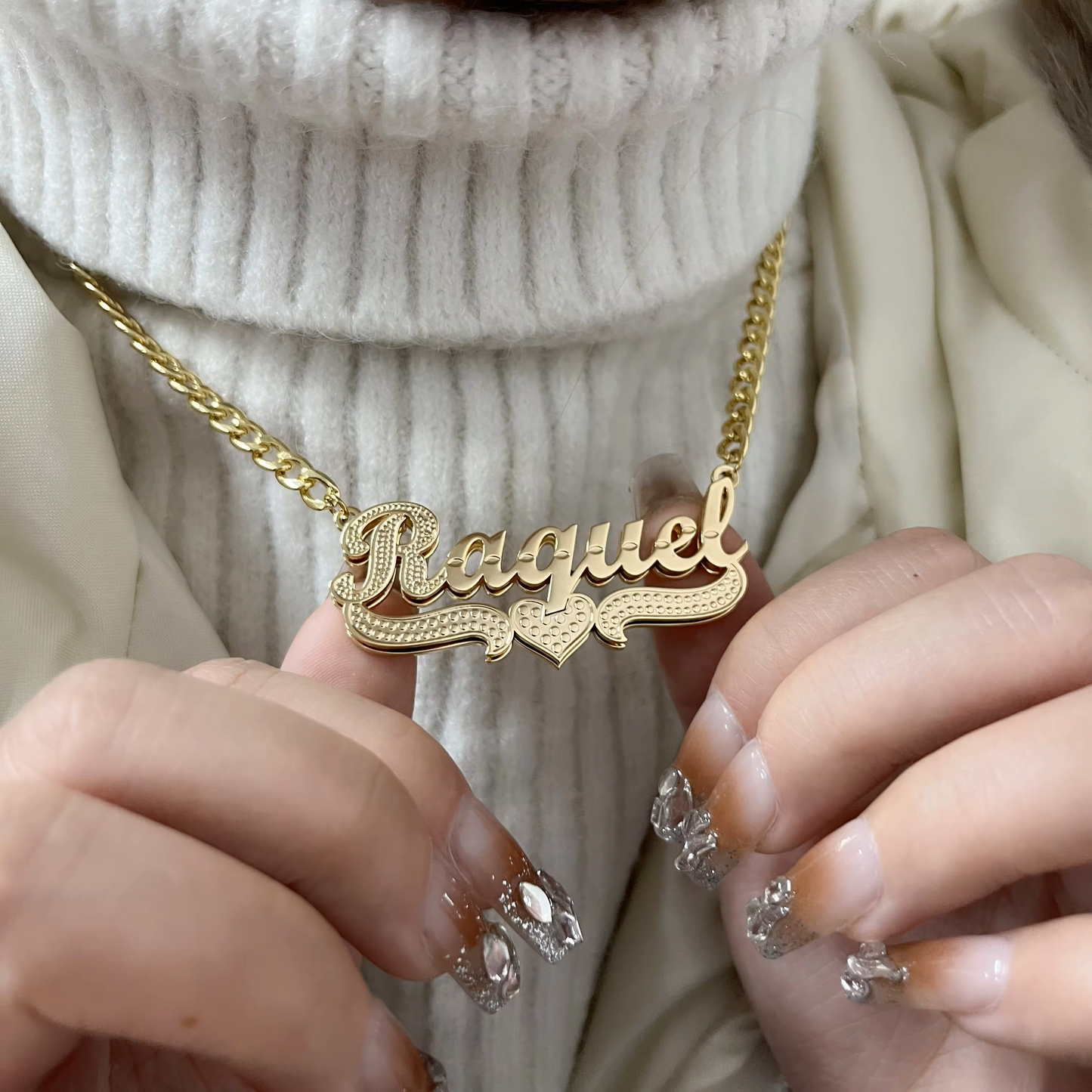 3D double plated 24k Gold custom name necklace featuring personalized 3D lettering - Queendom Treasurez.