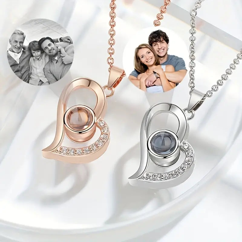 Crystal Heart Photo Projection Necklace