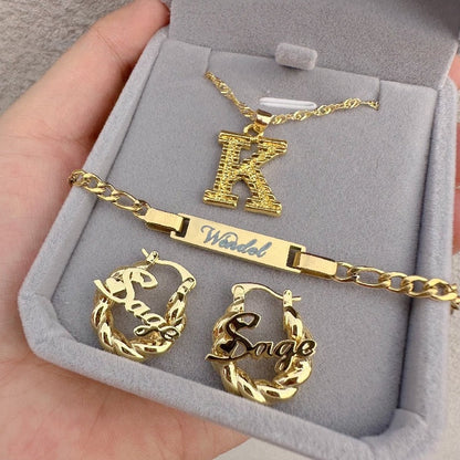 Children's Custom Initial Letter Necklace, Earring, & Bracelet Set - Queendom Treasurez 