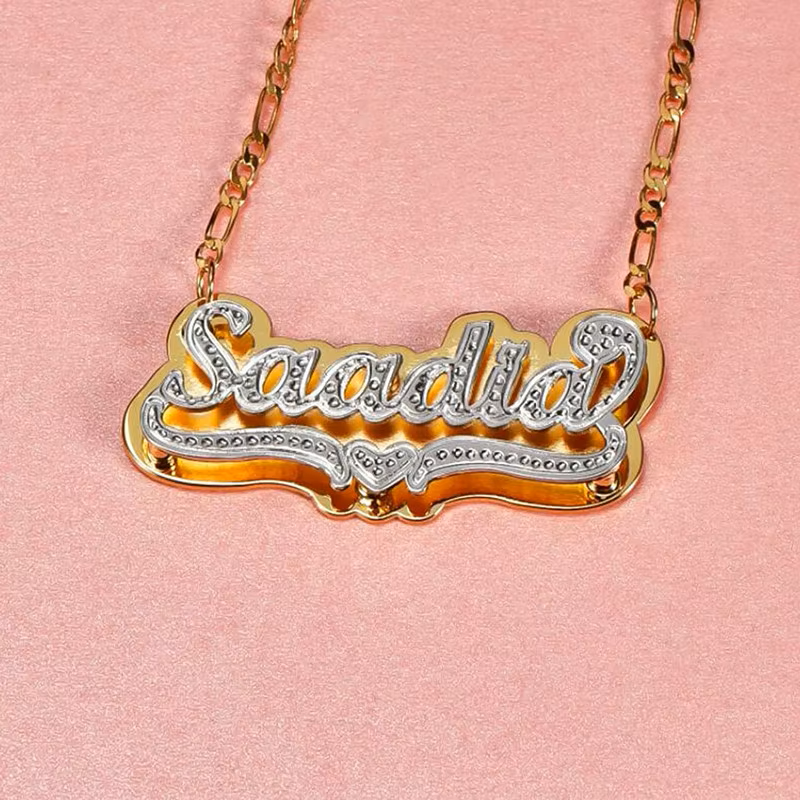 3D Double Plated Laser Cut Custom Name Necklace with precision detailing—Queendom Treasurez.