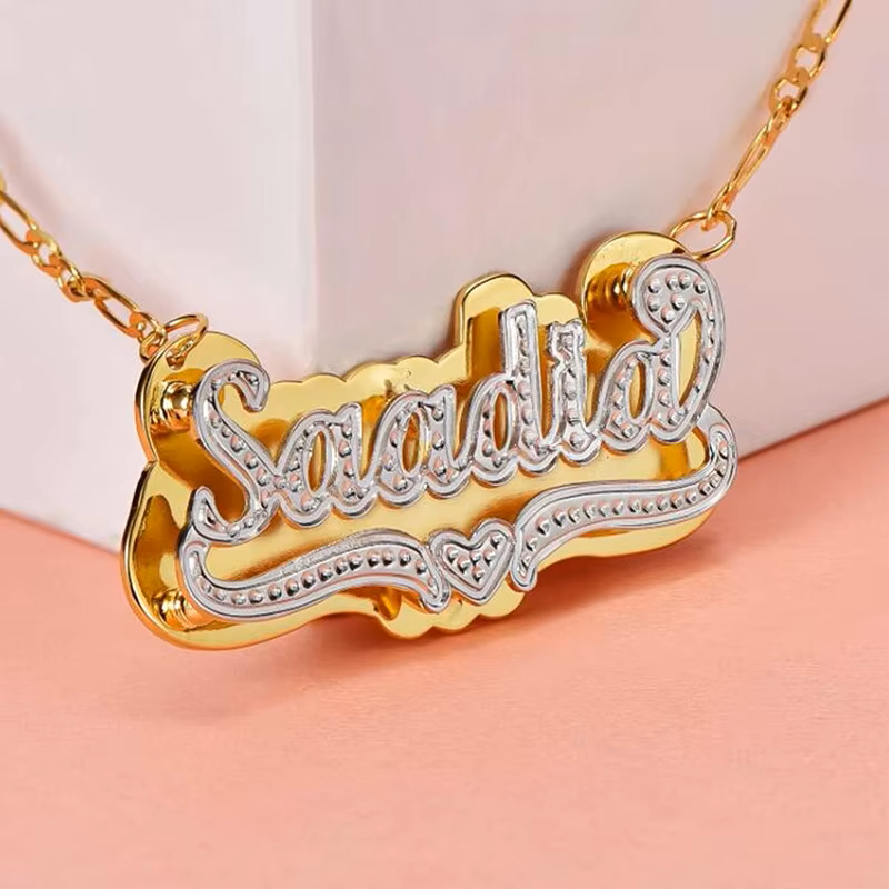 3D Double Plated Laser Cut Custom Name Necklace with precision detailing—Queendom Treasurez.