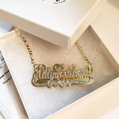 3D Double Plated Laser Cut Custom Name Necklace with precision detailing—Queendom Treasurez.