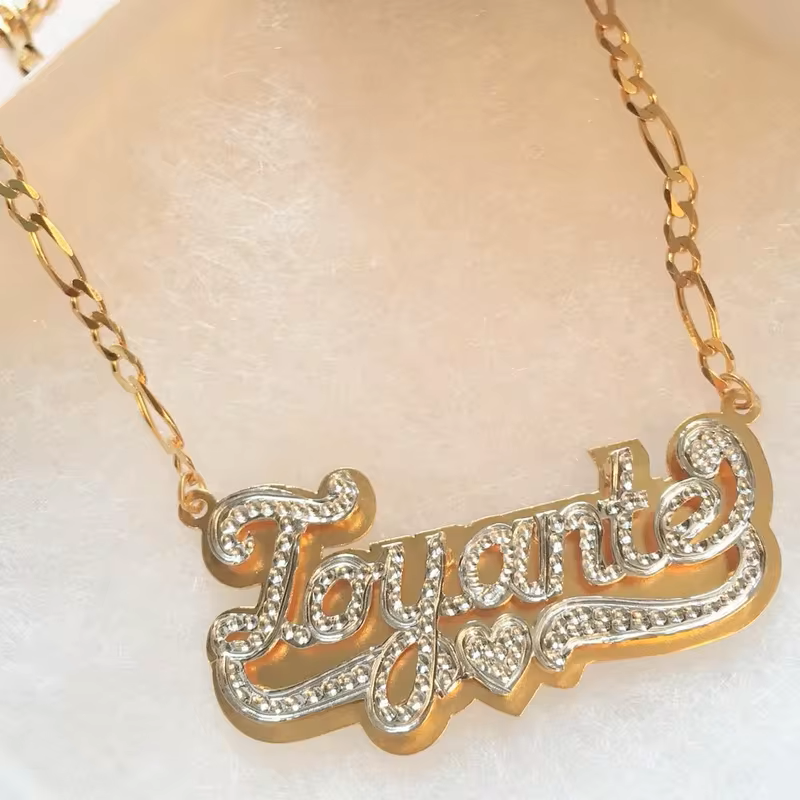 3D Double Plated Laser Cut Custom Name Necklace with precision detailing—Queendom Treasurez.