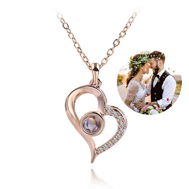 Crystal Heart Photo Projection Necklace