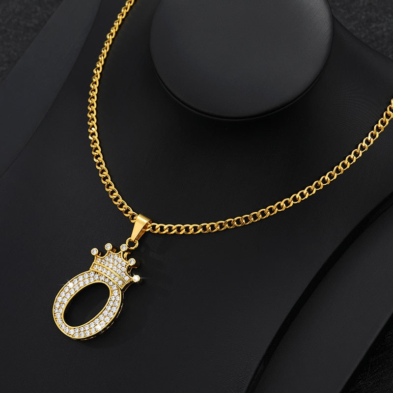 Crystal Crown Letter Necklace - Queendom Treasurez 