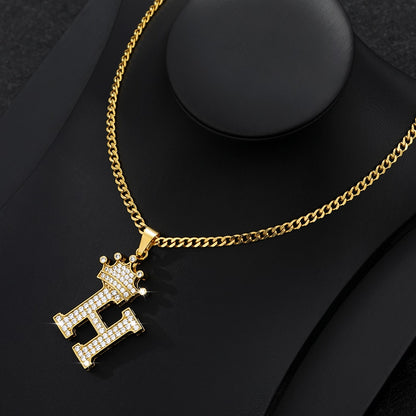 Crystal Crown Letter Necklace - Queendom Treasurez 