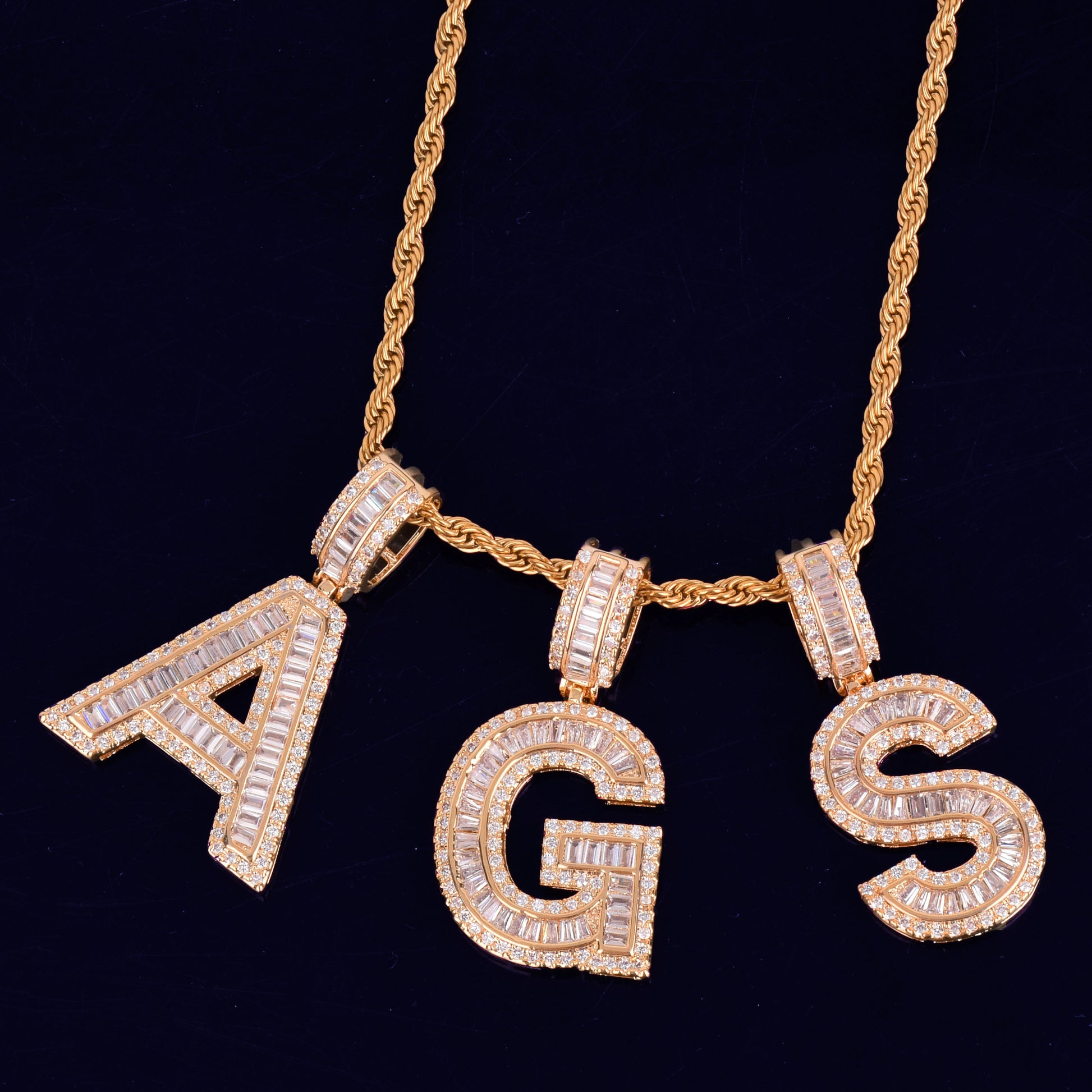 24K Baguette Initial Letter Necklace - Queendom Treasurez 
