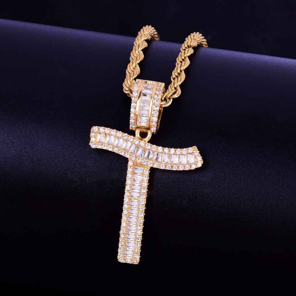 24K Baguette Initial Curvy Letter Necklace - Queendom Treasurez 