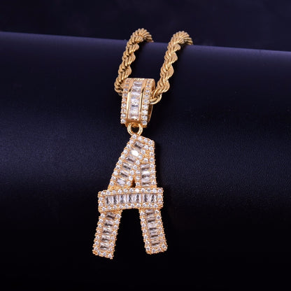 24K Baguette Initial Curvy Letter Necklace - Queendom Treasurez 