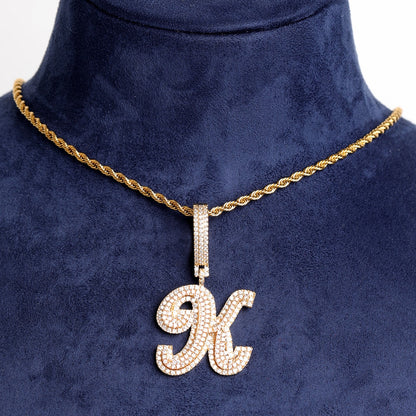 24K Iced Out Cursive Initial Letter Necklace - Queendom Treasurez 