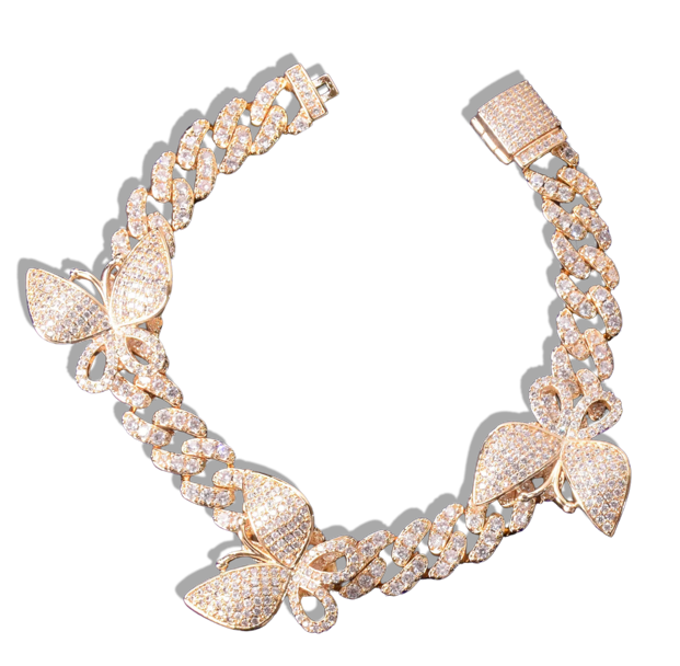 24k Gold/Silver Plated Iced Out Butterfly Bracelet/Anklet - Queendom Treasurez 