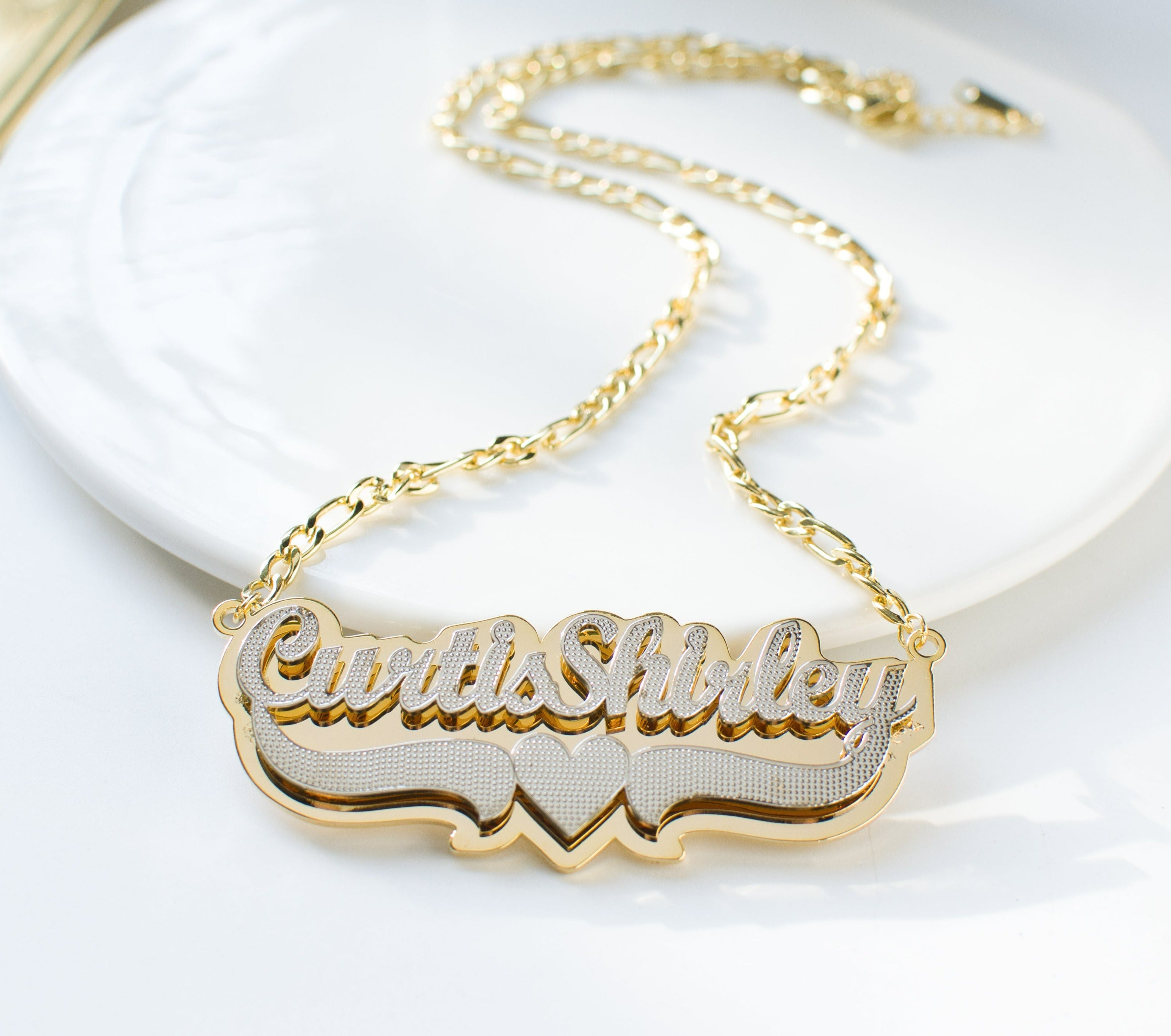 Gold Custom top 3D Nameplate Plate Necklace Personalized Name