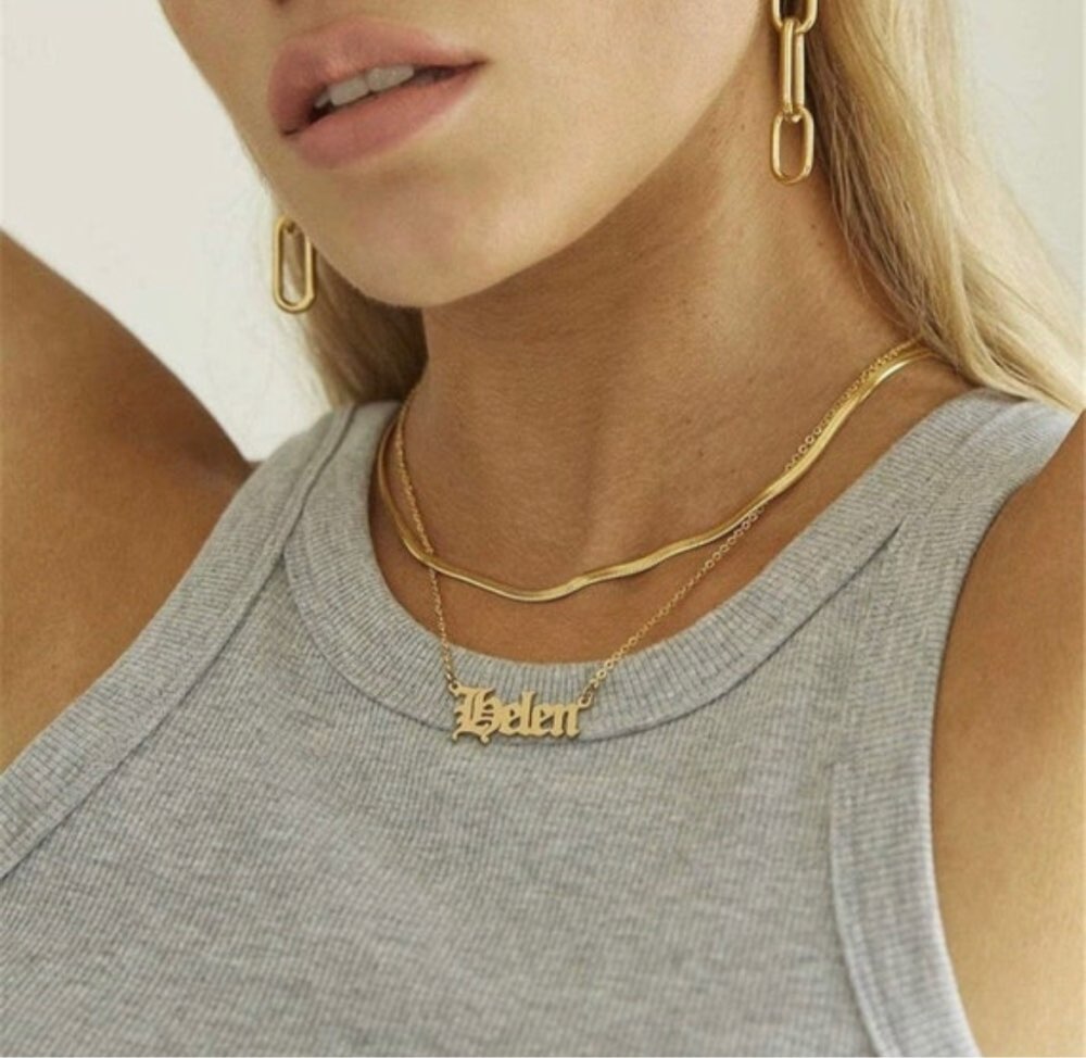 Layered Custom Name Necklace & 3MM Snake Chain - Queendom Treasurez 