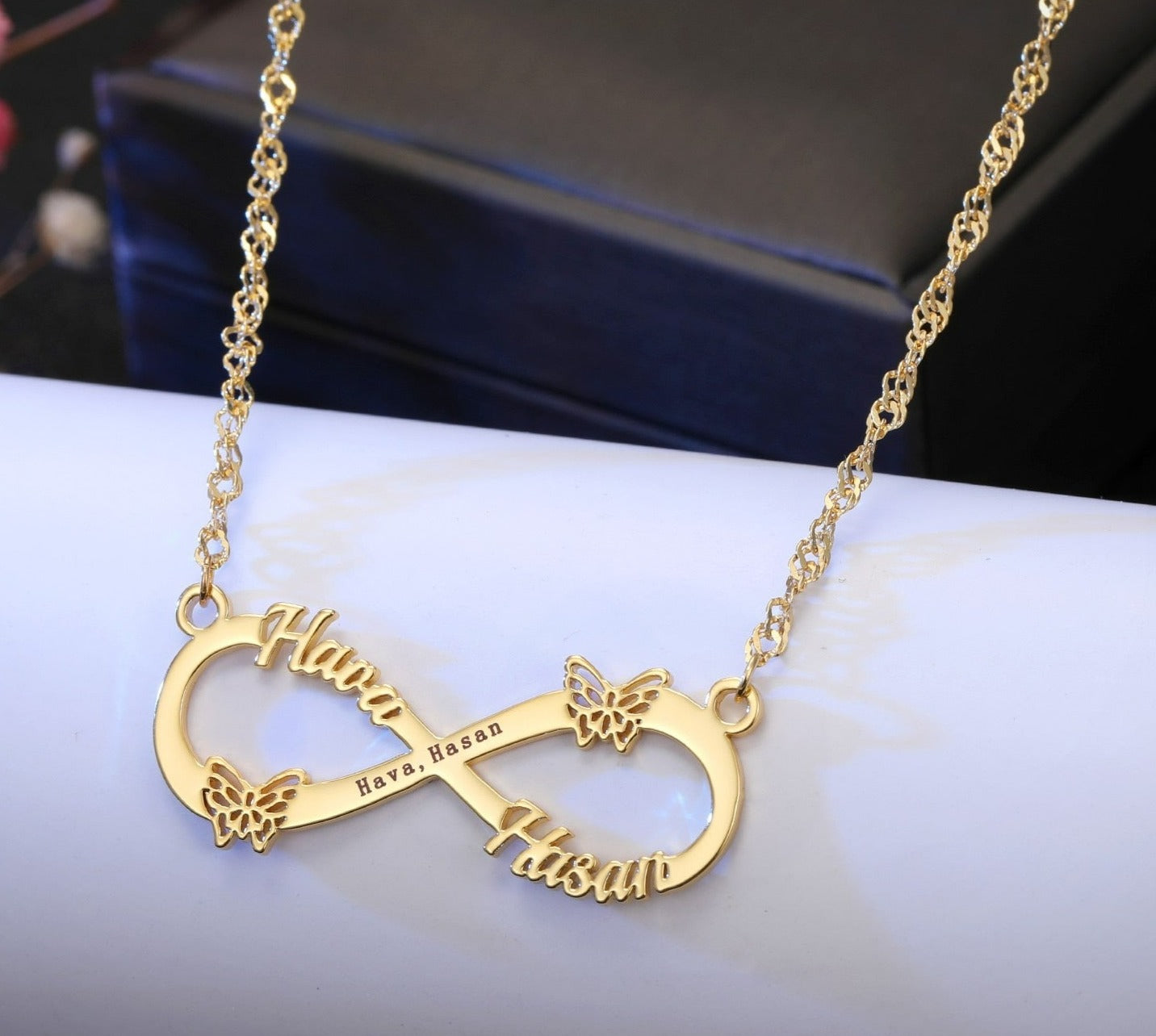 Custom Name Infinity Butterfly Necklace w/ Water Wave Chain - Queendom Treasurez 