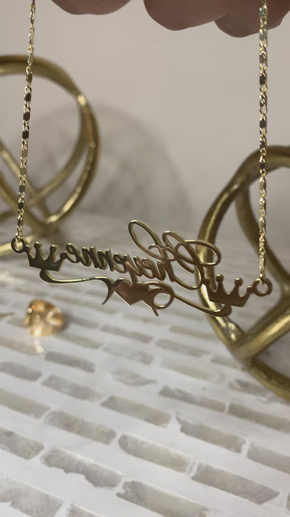 Custom Name Heart/Crown Necklace