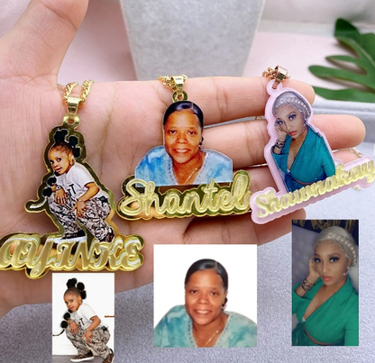 Custom acrylic photo nameplate necklace with personalized photo and name, combining style and sentimentality - Queendom Treasurez