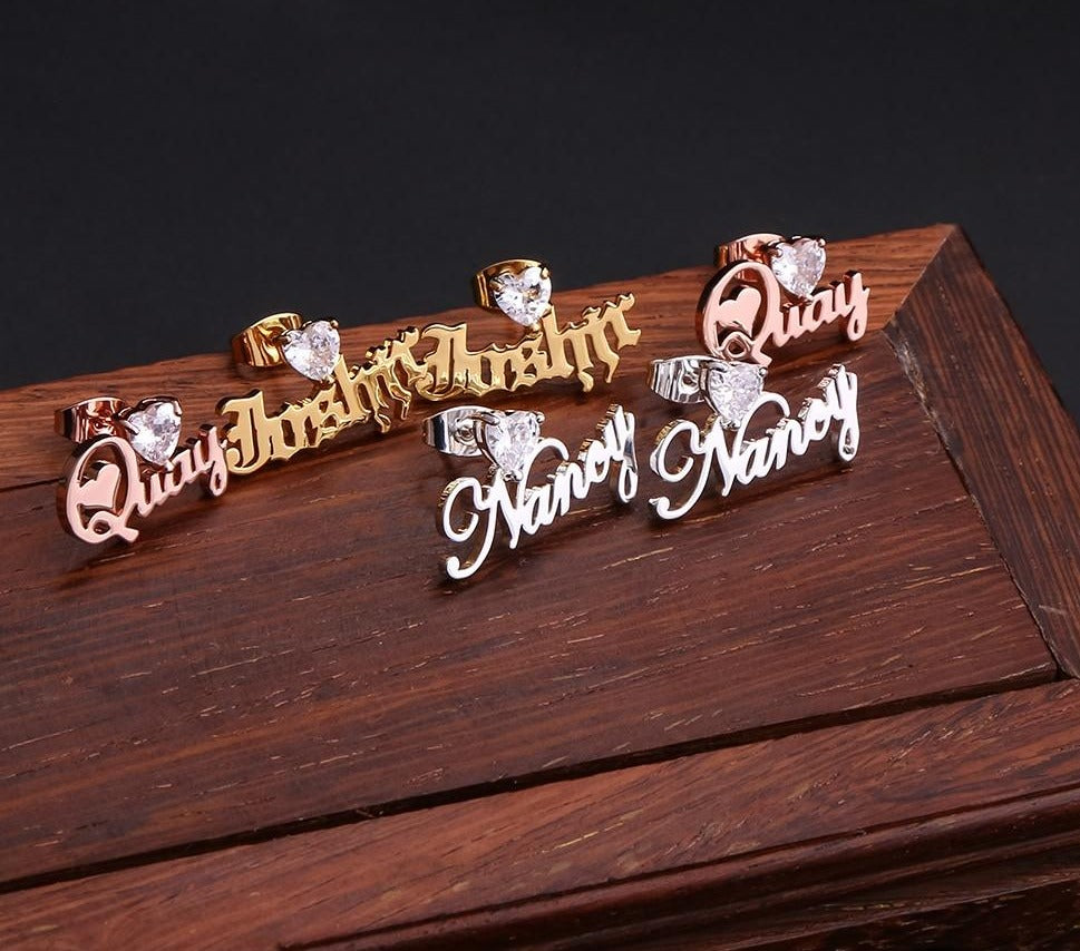 Custom Name Birthstone Stud Earrings - Queendom Treasurez 