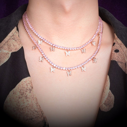 Pink Butterfly Tennis Chain Necklace - Queendom Treasurez 