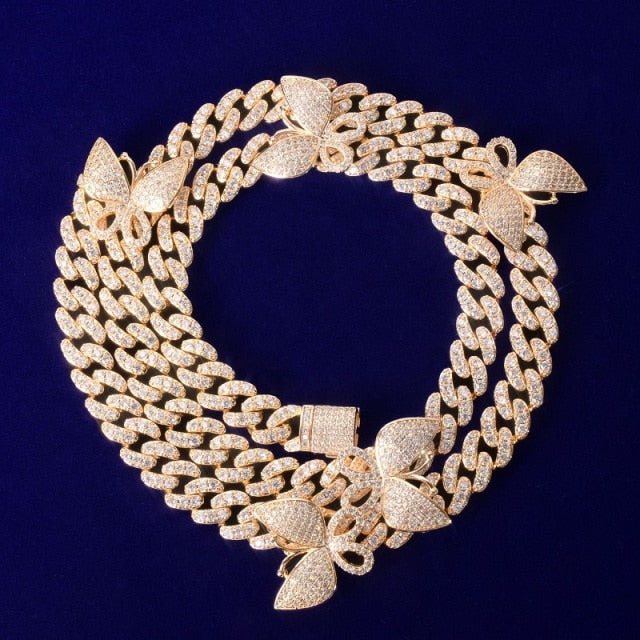 24k Gold/Silver Butterfly Cuban Necklace - Queendom Treasurez 