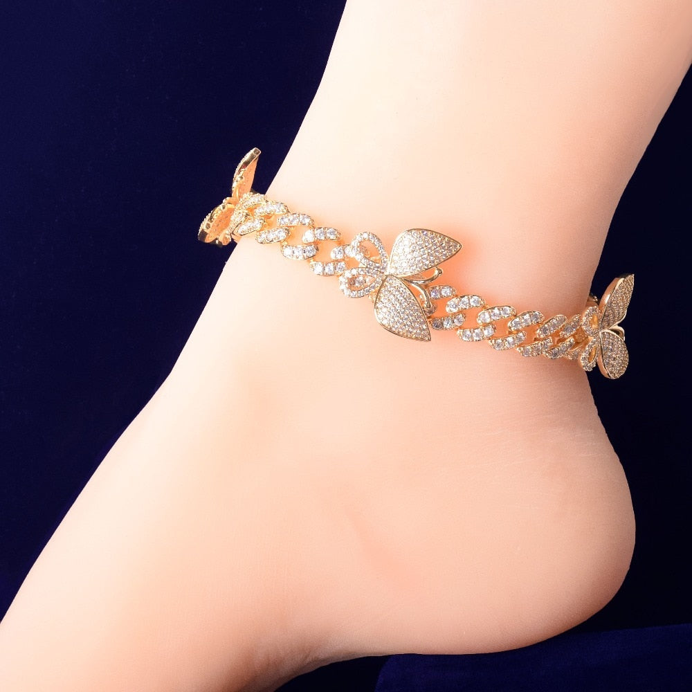 24k Gold/Silver Plated Butterfly Anklet - Queendom Treasurez 