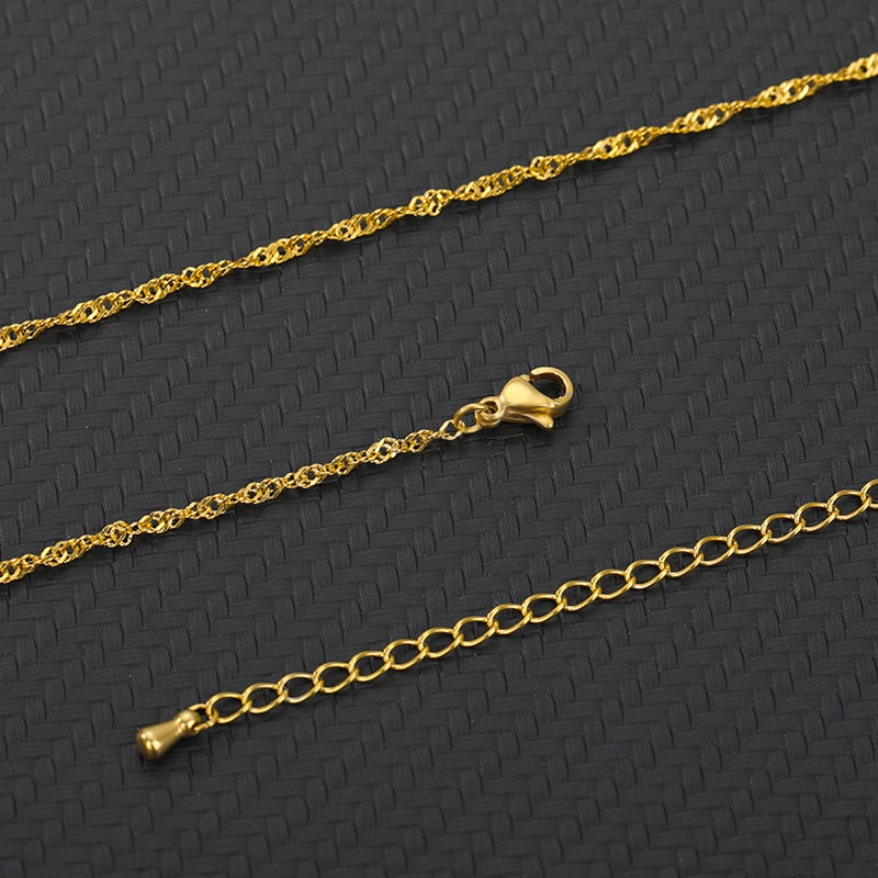 Gold 2MM Water Wave Stainless Steel Necklace 