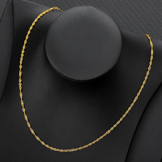 Gold 2MM Water Wave Stainless Steel Necklace 