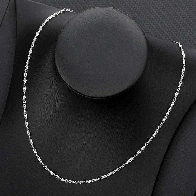 Silver 2MM Water Wave Stainless Steel Necklace 
