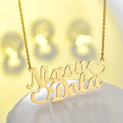 Custom 2 Name Heart Necklace - Queendom Treasurez 