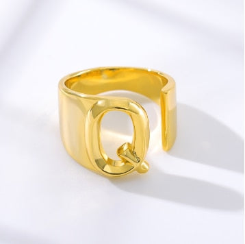 Cuffed Initial Letter Ring - Queendom Treasurez 