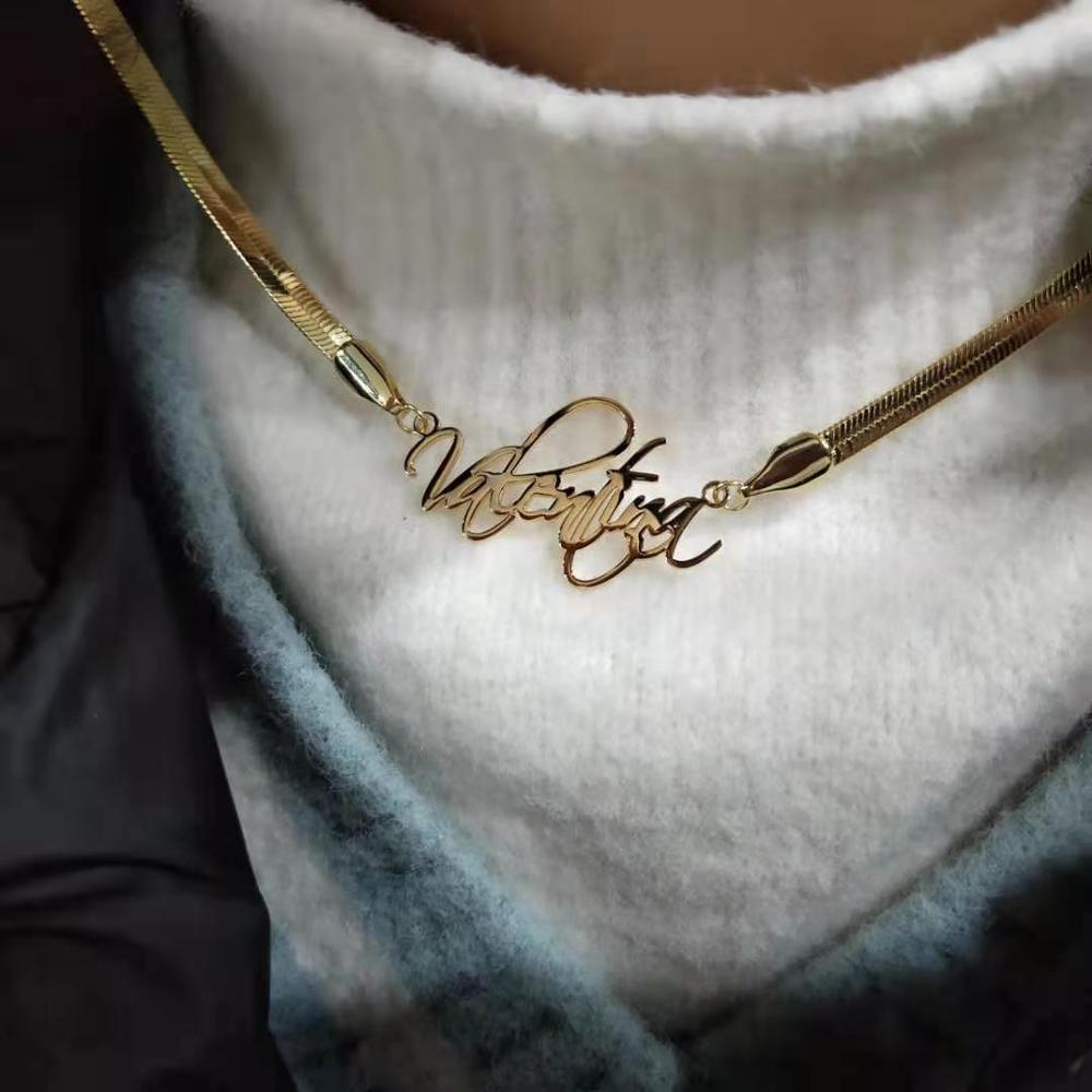 snake chain name necklace, gold name necklace, custom nameplate,  name necklace that can get wet, no fade necklace