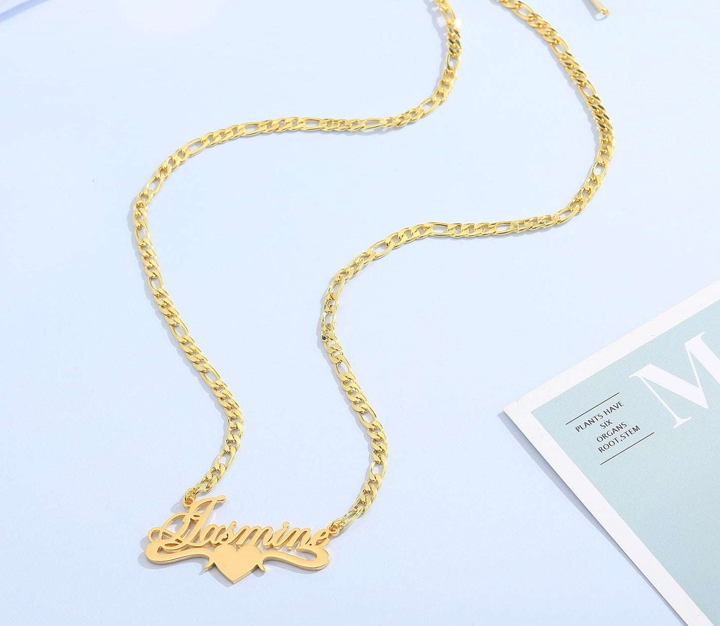Figaro Chain Custom Name Heart Necklace - Queendom Treasurez 