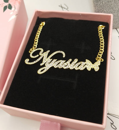 Butterfly Crystal Custom Name Necklace - Queendom Treasurez 