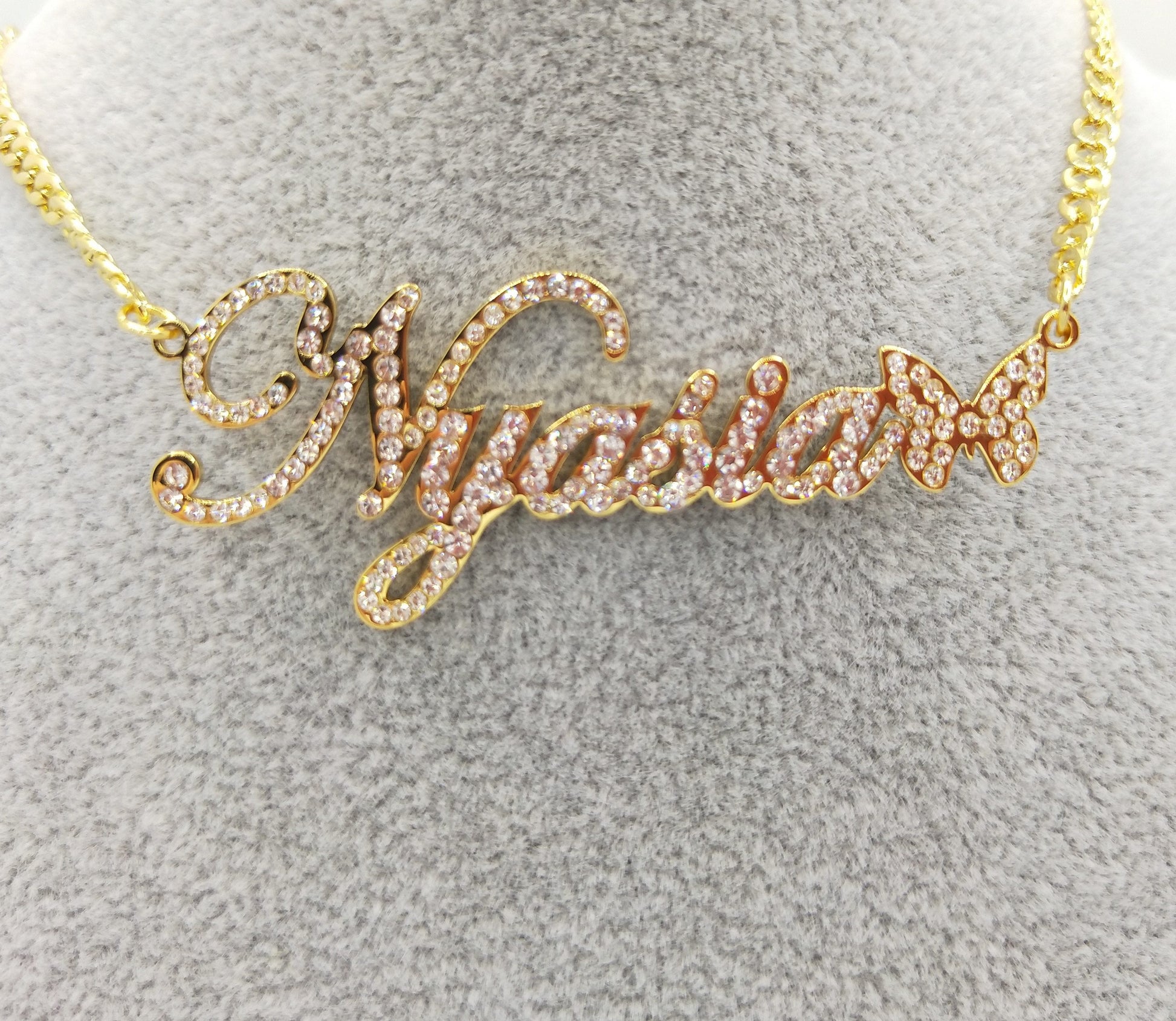 Butterfly Crystal Custom Name Necklace - Queendom Treasurez 