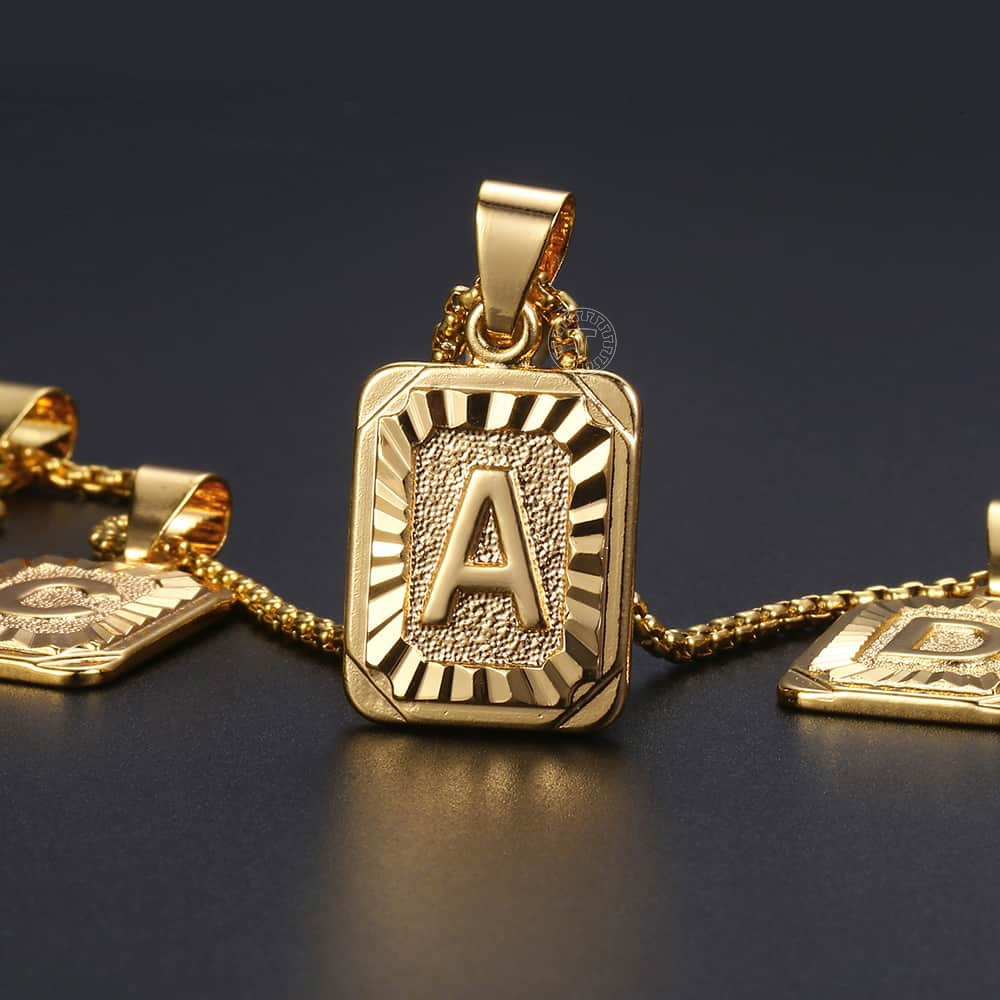 Squared Initial Letter Pendant Necklace - Queendom Treasurez 