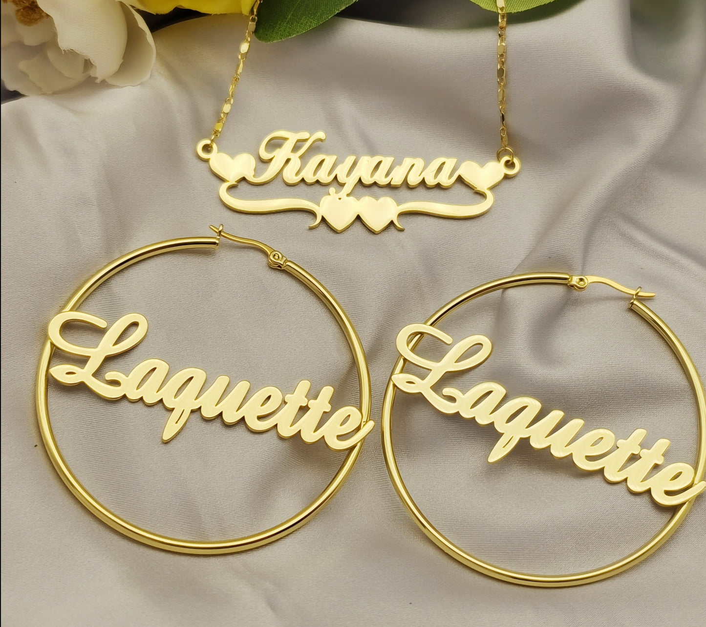 Custom Name Earrings & Heart Necklace Set - Queendom Treasurez 