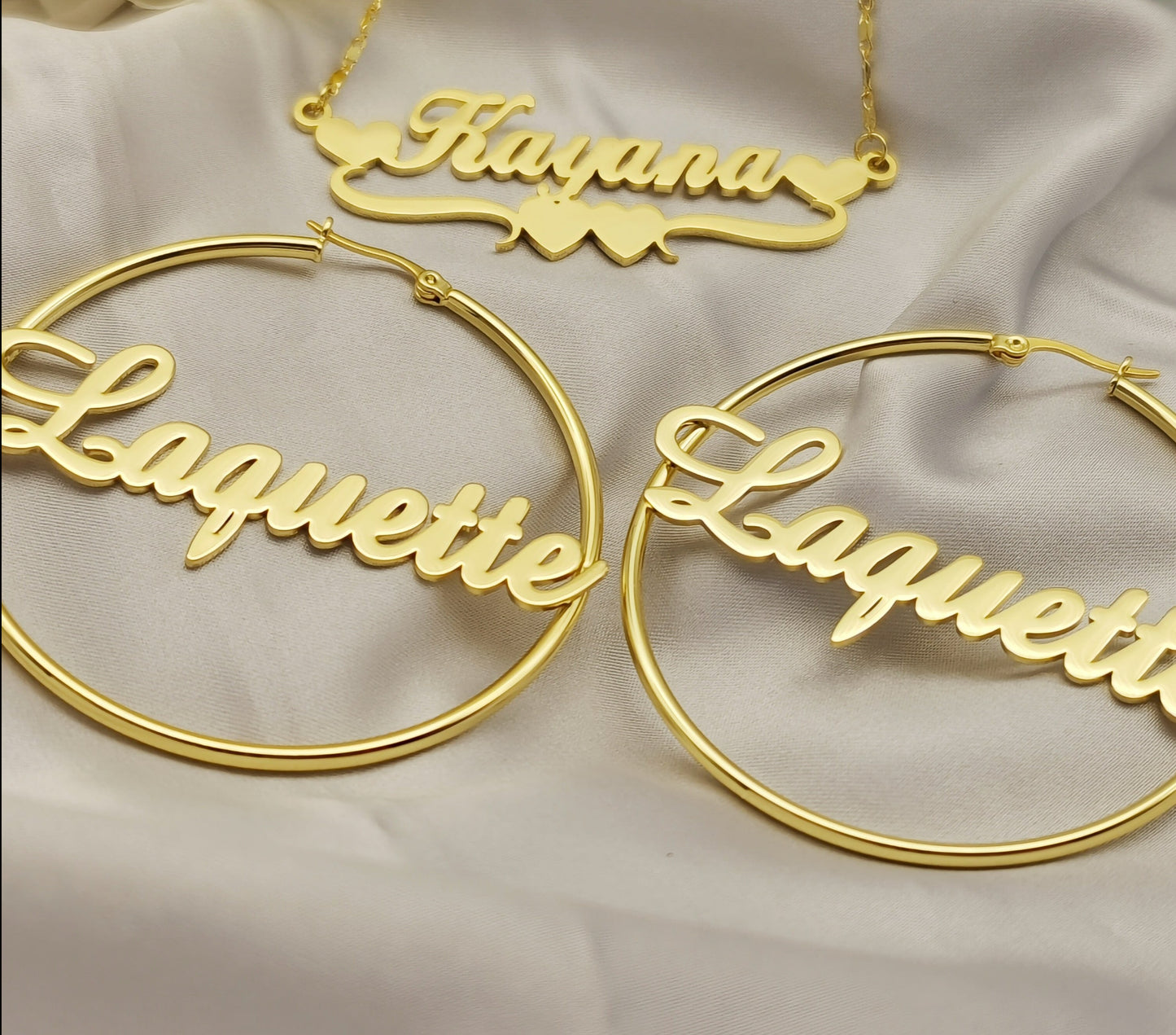Custom Name Earrings & Heart Necklace Set - Queendom Treasurez 